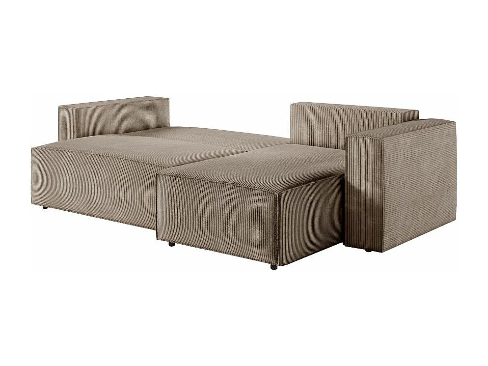 Canapé d'angle 3 places convertible réversible Clarisse avec coffre en velours côtelé - Taupe - L269 x P159 x H89cm - Loungitude