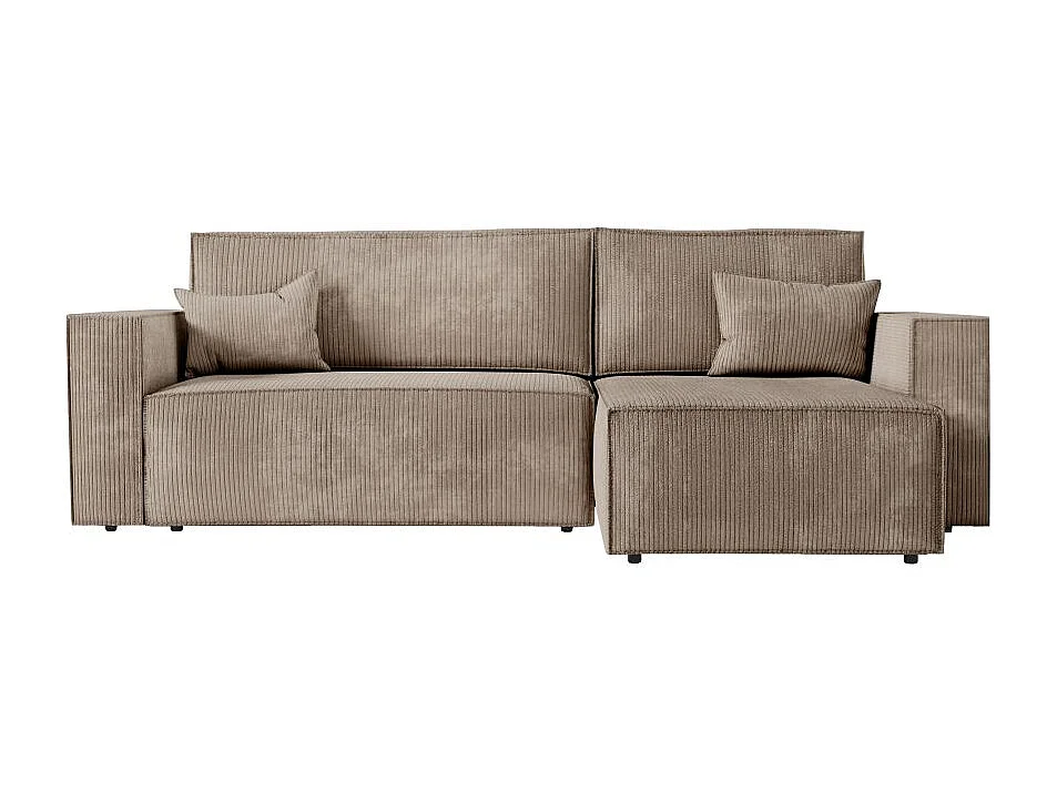 Canapé d'angle 3 places convertible réversible Clarisse avec coffre en velours côtelé - Taupe - L269 x P159 x H89cm - Loungitude