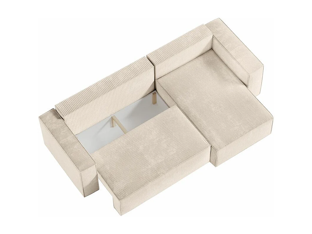 Canapé d'angle 3 places convertible réversible Clarisse avec coffre en velours côtelé - Beige - L269 x P159 x H89cm - Loungitude