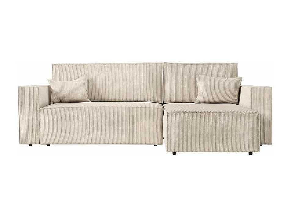 Canapé d'angle 3 places convertible réversible Clarisse avec coffre en velours côtelé - Beige - L269 x P159 x H89cm - Loungitude