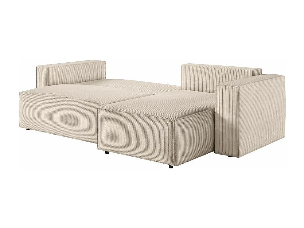 Canapé d'angle 3 places convertible réversible Clarisse avec coffre en velours côtelé - Beige - L269 x P159 x H89cm - Loungitude