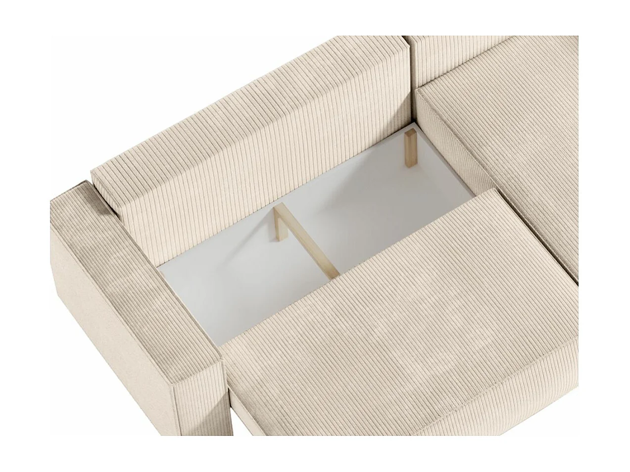 Canapé d'angle 3 places convertible réversible Clarisse avec coffre en velours côtelé - Beige - L269 x P159 x H89cm - Loungitude