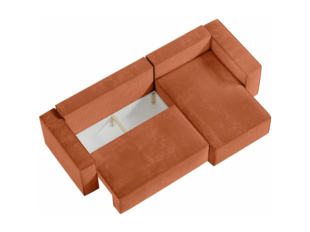 Canapé d'angle 3 places convertible réversible Clarisse avec coffre en velours côtelé- Terracotta - L269 x P159 x H89cm - Loungitude