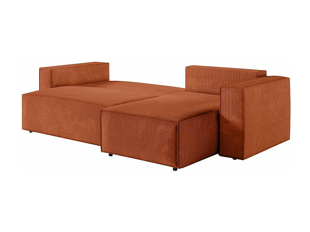 Canapé d'angle 3 places convertible réversible Clarisse avec coffre en velours côtelé- Terracotta - L269 x P159 x H89cm - Loungitude