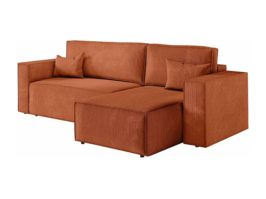 Canapé d'angle 3 places convertible réversible Clarisse avec coffre en velours côtelé- Terracotta - L269 x P159 x H89cm - Loungitude