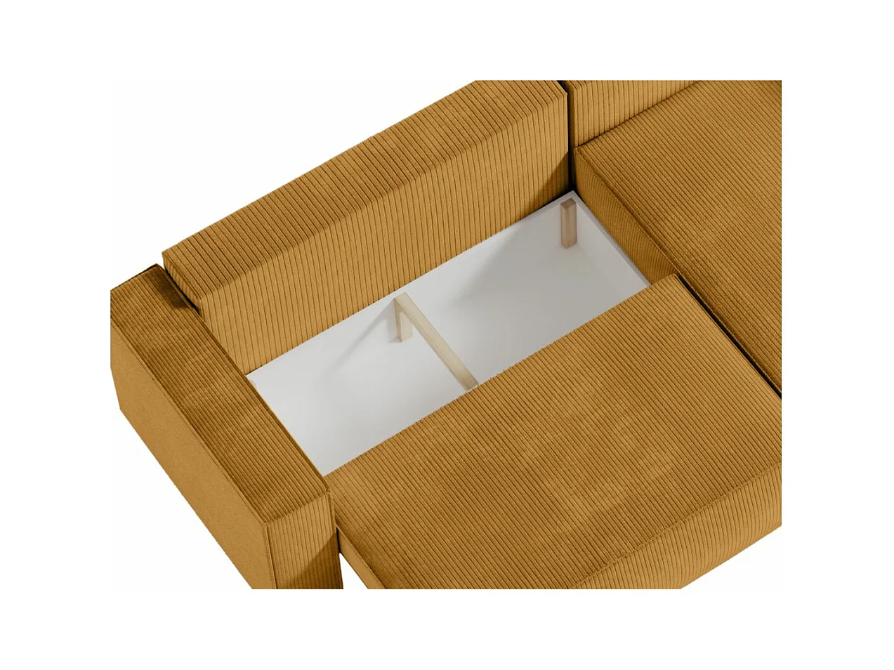Canapé d'angle 3 places convertible réversible Clarisse avec coffre en velours côtelé - Jaune - L269 x P159 x H89cm - Loungitude