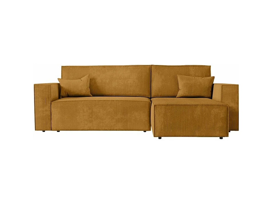 Canapé d'angle 3 places convertible réversible Clarisse avec coffre en velours côtelé - Jaune - L269 x P159 x H89cm - Loungitude
