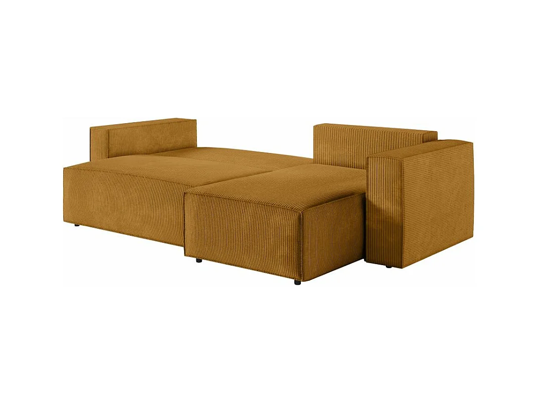 Canapé d'angle 3 places convertible réversible Clarisse avec coffre en velours côtelé - Jaune - L269 x P159 x H89cm - Loungitude