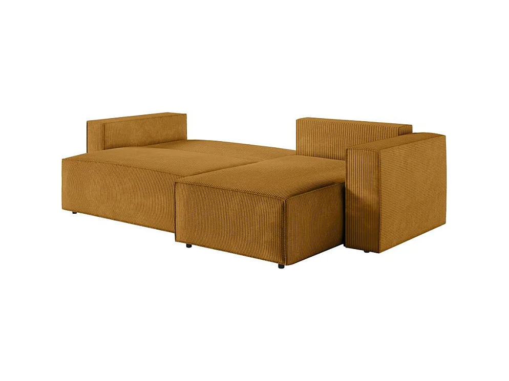 Canapé d'angle 3 places convertible réversible Clarisse avec coffre en velours côtelé - Jaune - L269 x P159 x H89cm - Loungitude