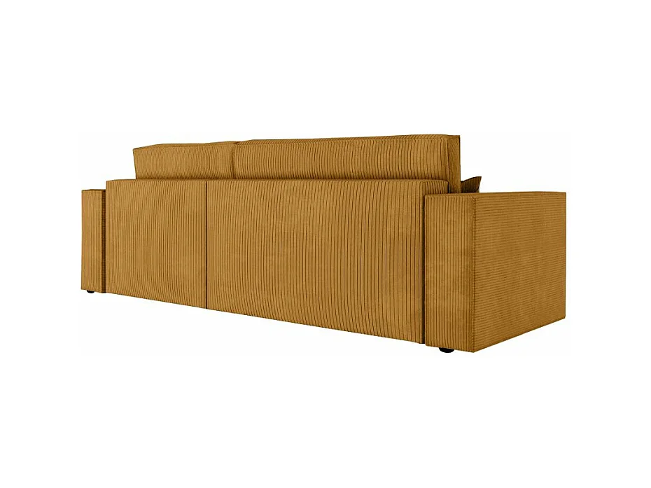 Canapé d'angle 3 places convertible réversible Clarisse avec coffre en velours côtelé - Jaune - L269 x P159 x H89cm - Loungitude