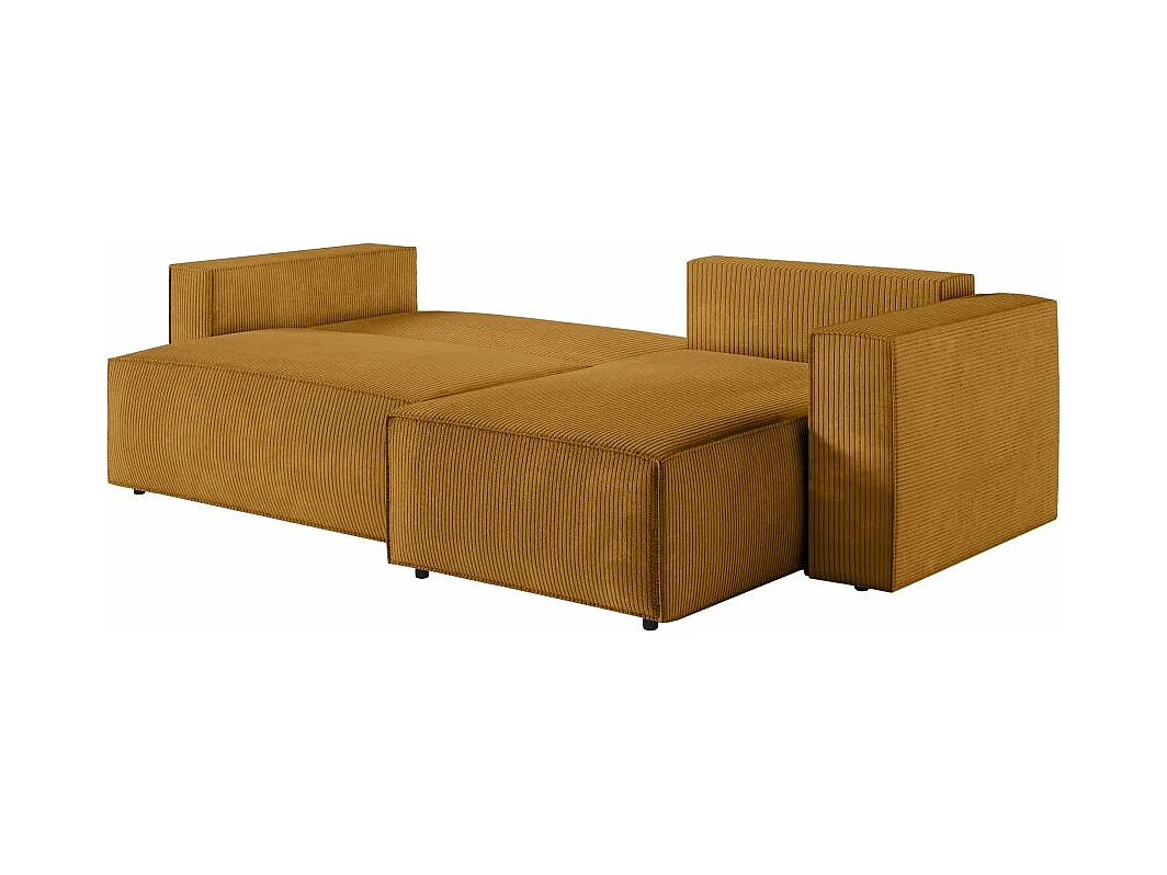 Canapé d'angle 3 places convertible réversible Clarisse avec coffre en velours côtelé - Jaune - L269 x P159 x H89cm - Loungitude