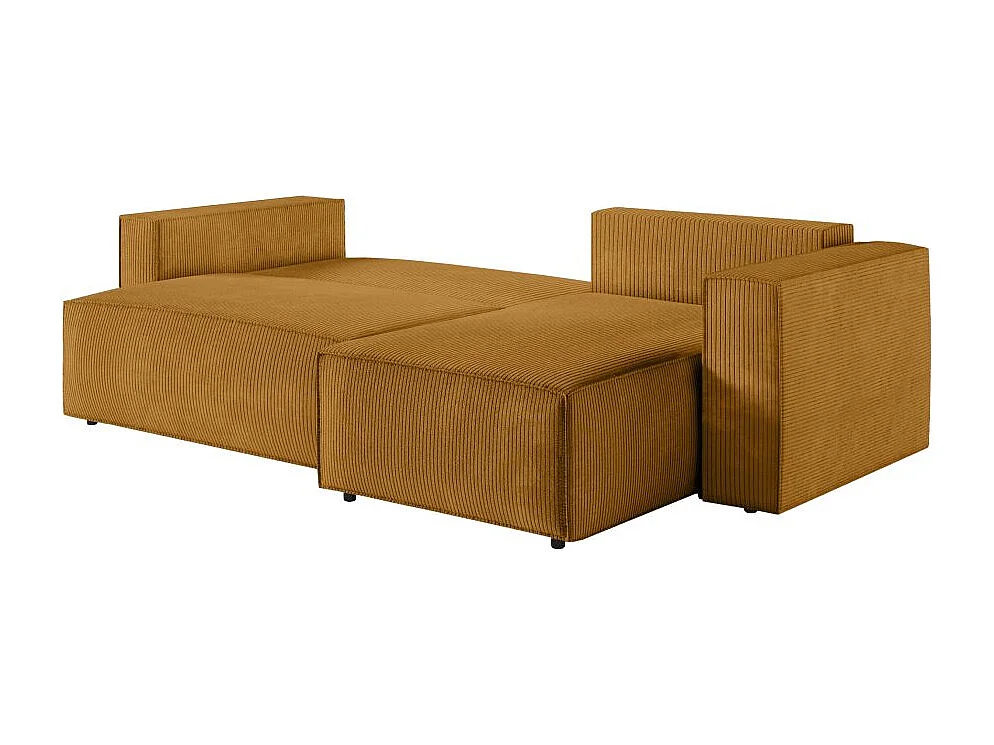 Canapé d'angle 3 places convertible réversible Clarisse avec coffre en velours côtelé - Jaune - L269 x P159 x H89cm - Loungitude