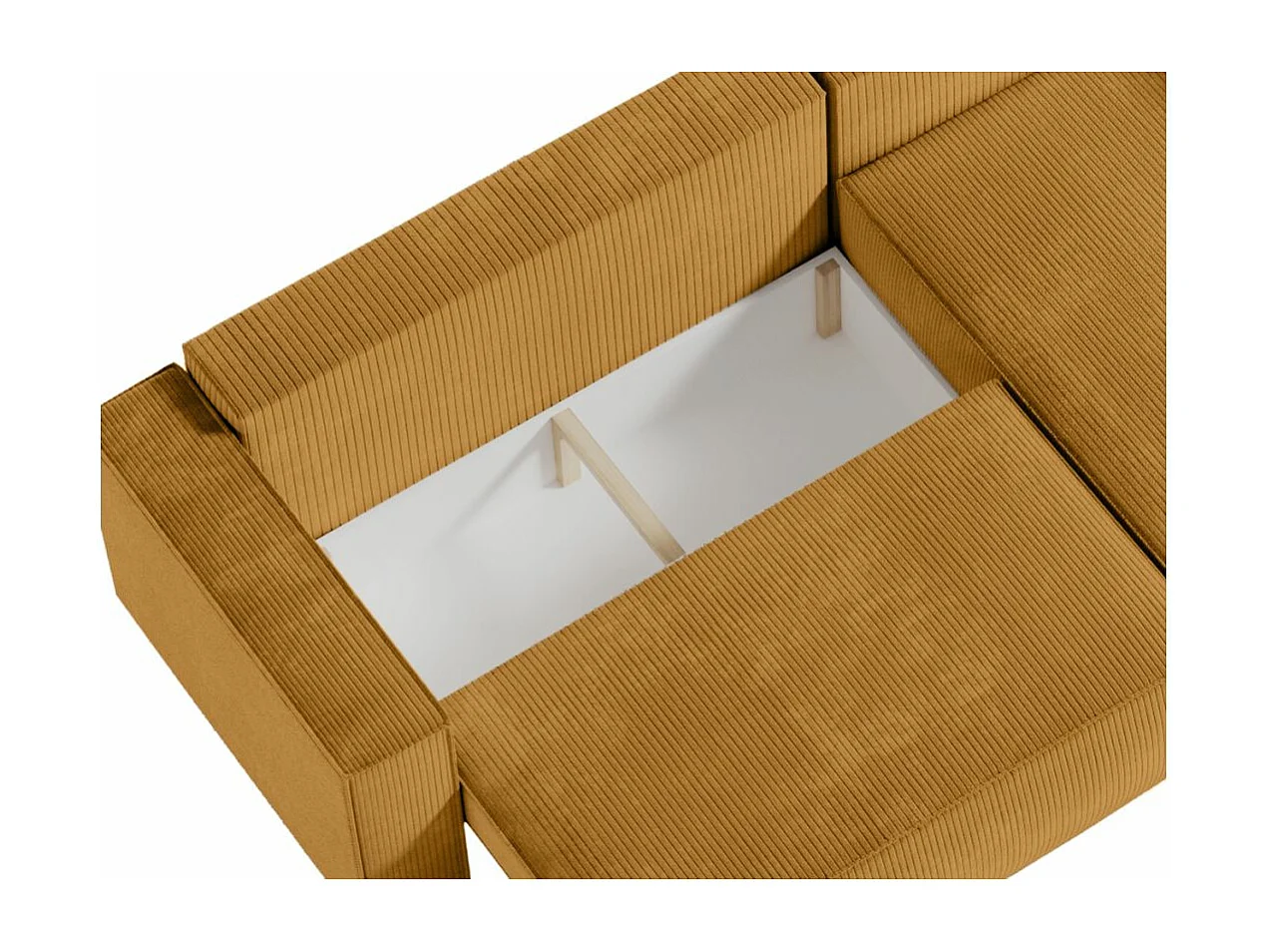 Canapé d'angle 3 places convertible réversible Clarisse avec coffre en velours côtelé - Jaune - L269 x P159 x H89cm - Loungitude