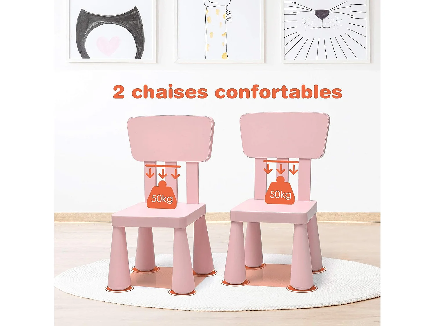 Ensemble table et chaises pour enfants pour jouer,manger, dessiner, apprentissage pour enfants 1 à 7 ans rose