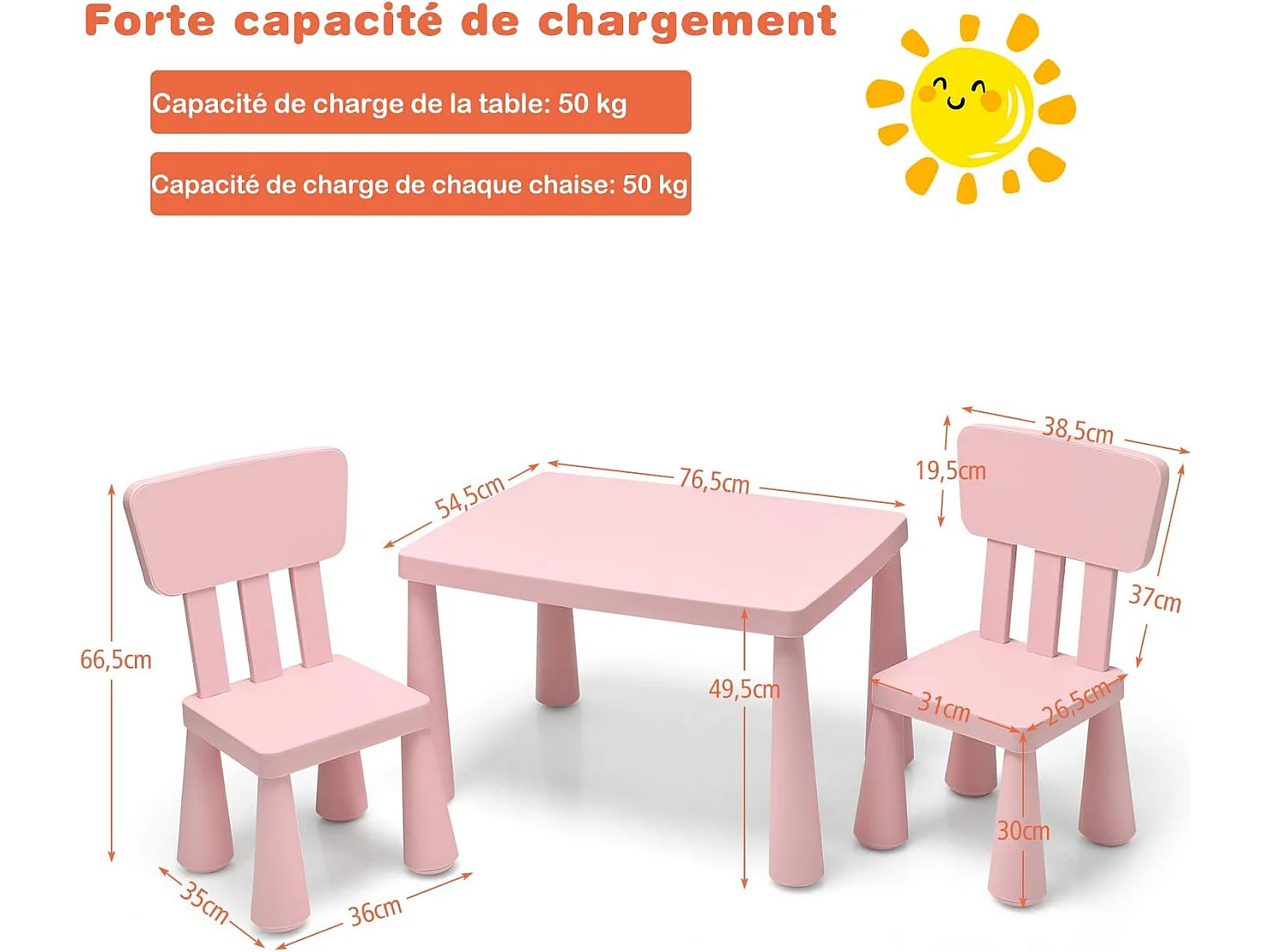 Ensemble table et chaises pour enfants pour jouer,manger, dessiner, apprentissage pour enfants 1 à 7 ans rose