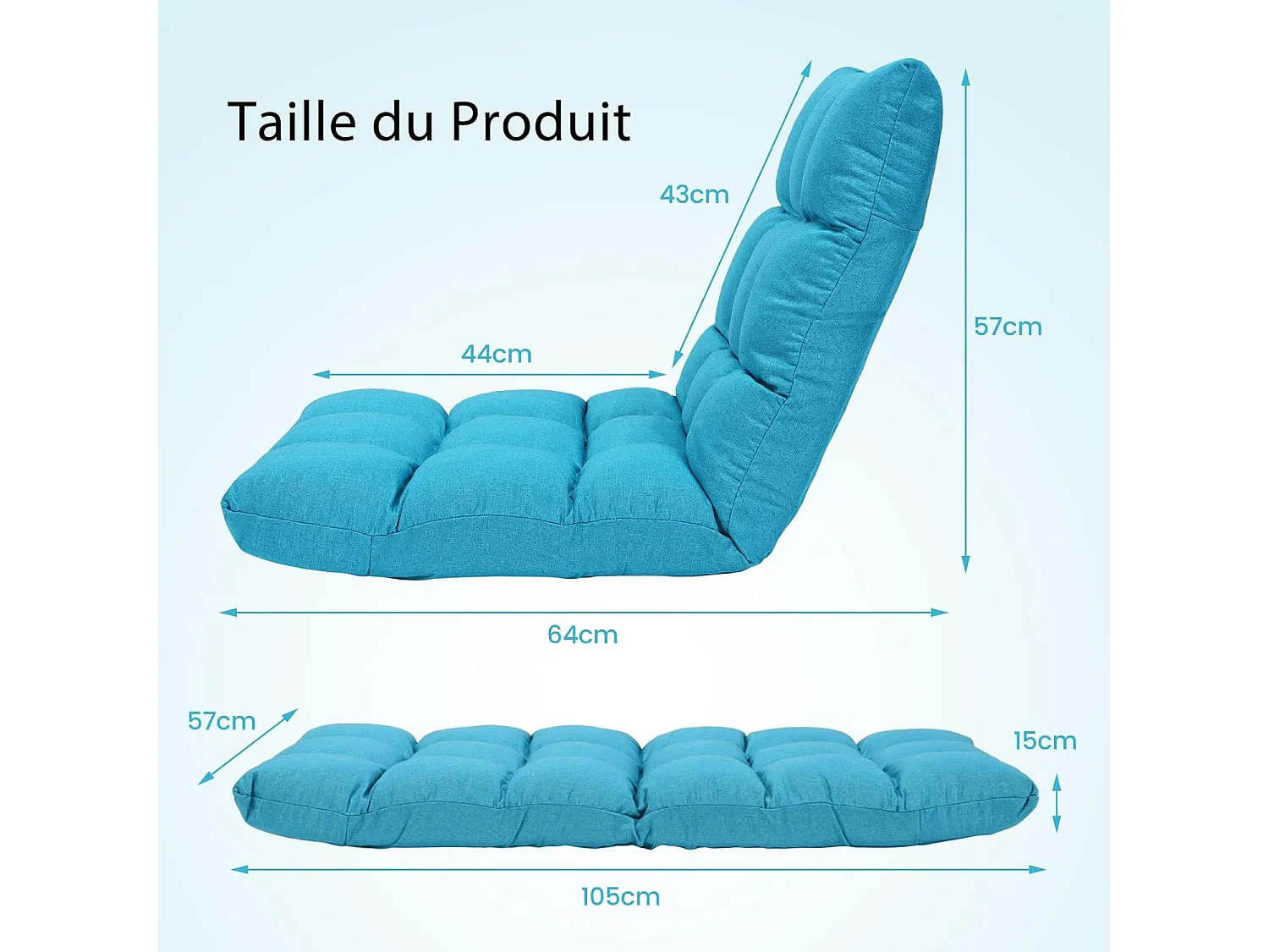 Canapé Paresseux Tatami Pliable Chaise de Plancher Coussin de Chaise de Lit Siège de Sol pour Maison, Bureau 105 x 57 x 15 CM