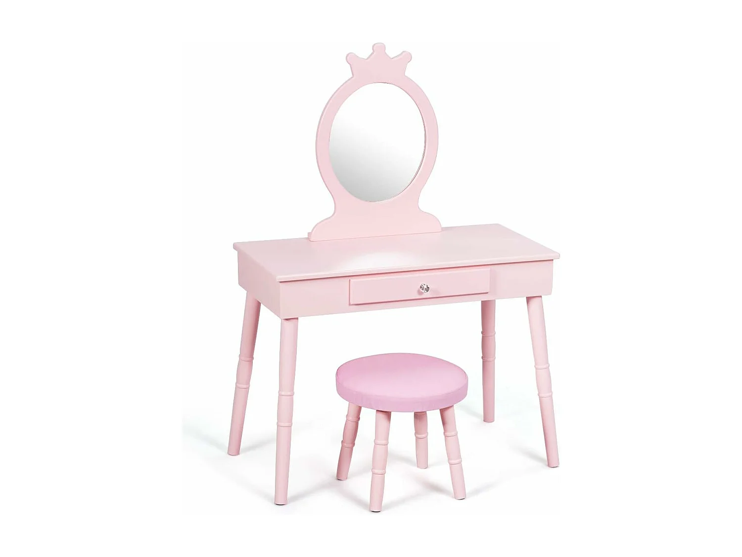 Coiffeuse avec Tabouret de Filles,Table de Maquillage pour Enfants, Style Princesse Européenne avec Tiroir et Miroir (Rose)