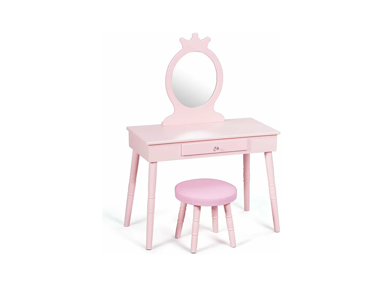 Coiffeuse avec Tabouret de Filles,Table de Maquillage pour Enfants, Style Princesse Européenne avec Tiroir et Miroir (Rose)