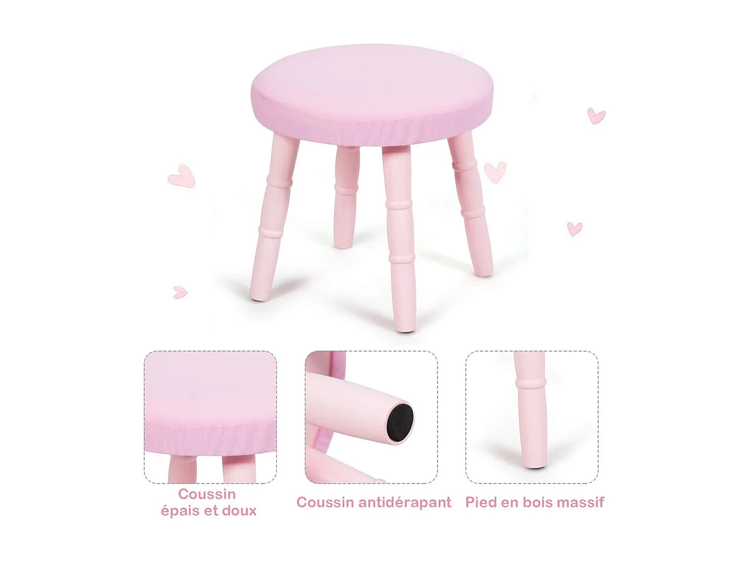 Coiffeuse avec Tabouret de Filles,Table de Maquillage pour Enfants, Style Princesse Européenne avec Tiroir et Miroir (Rose)