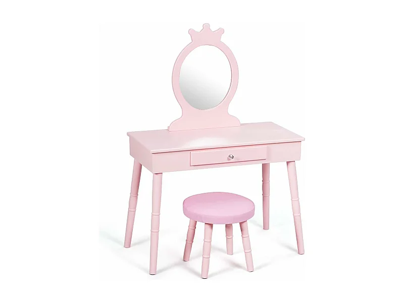 Coiffeuse avec Tabouret de Filles,Table de Maquillage pour Enfants, Style Princesse Européenne avec Tiroir et Miroir (Rose)