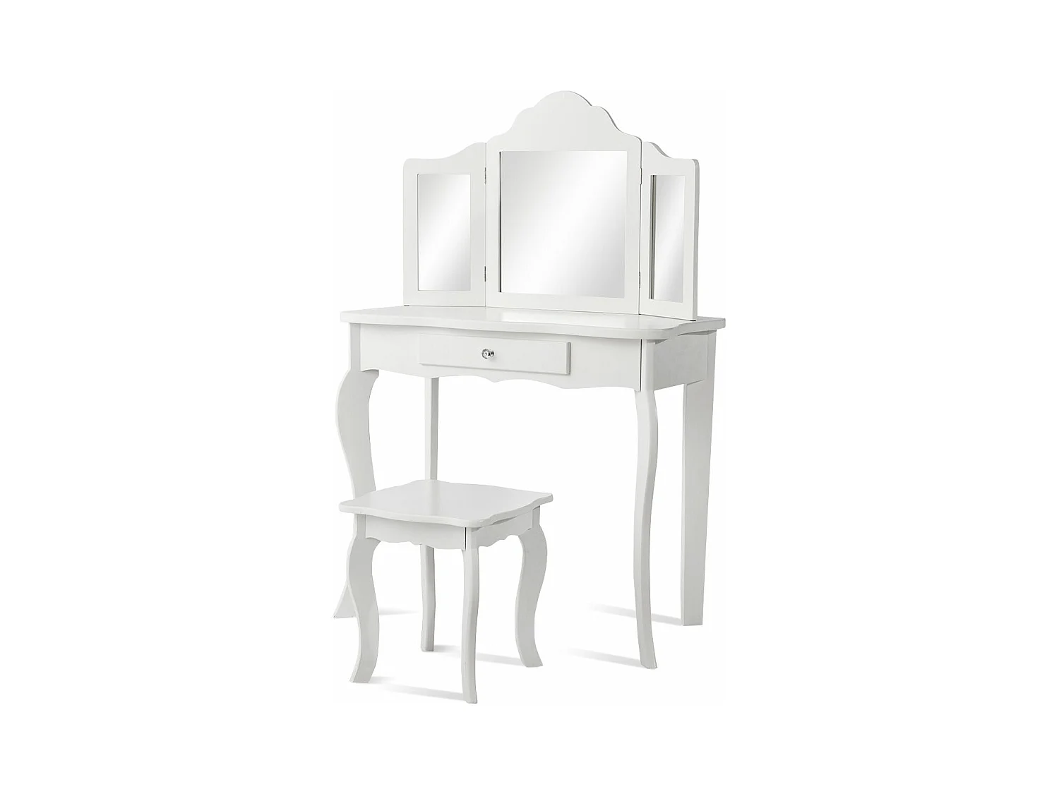Coiffeuse Enfant Rose avec Tabouret, Table de Maquillage avec Miroir à Trois Panneaux et Tiroir, 70 x 34 x 103 CM, Blanc