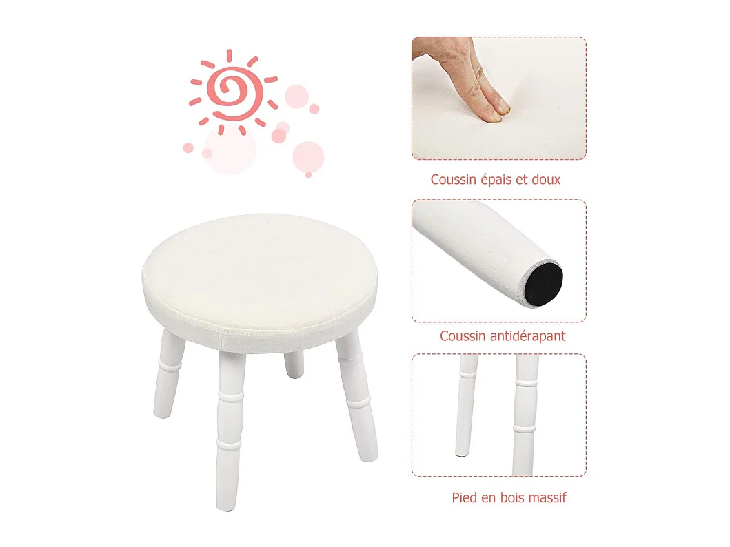 Coiffeuse avec Tabouret ,Table de Maquillage pour Enfants, Style Princesse Européenne avec Tiroir et Miroir