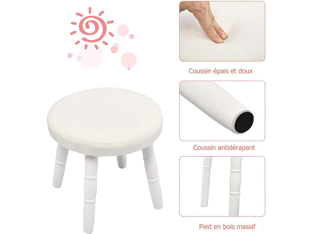 Coiffeuse avec Tabouret ,Table de Maquillage pour Enfants, Style Princesse Européenne avec Tiroir et Miroir