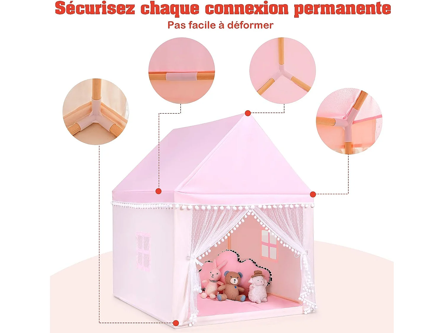 Tente de jeu enfant château intérieur de princesse / prince cadre en bois