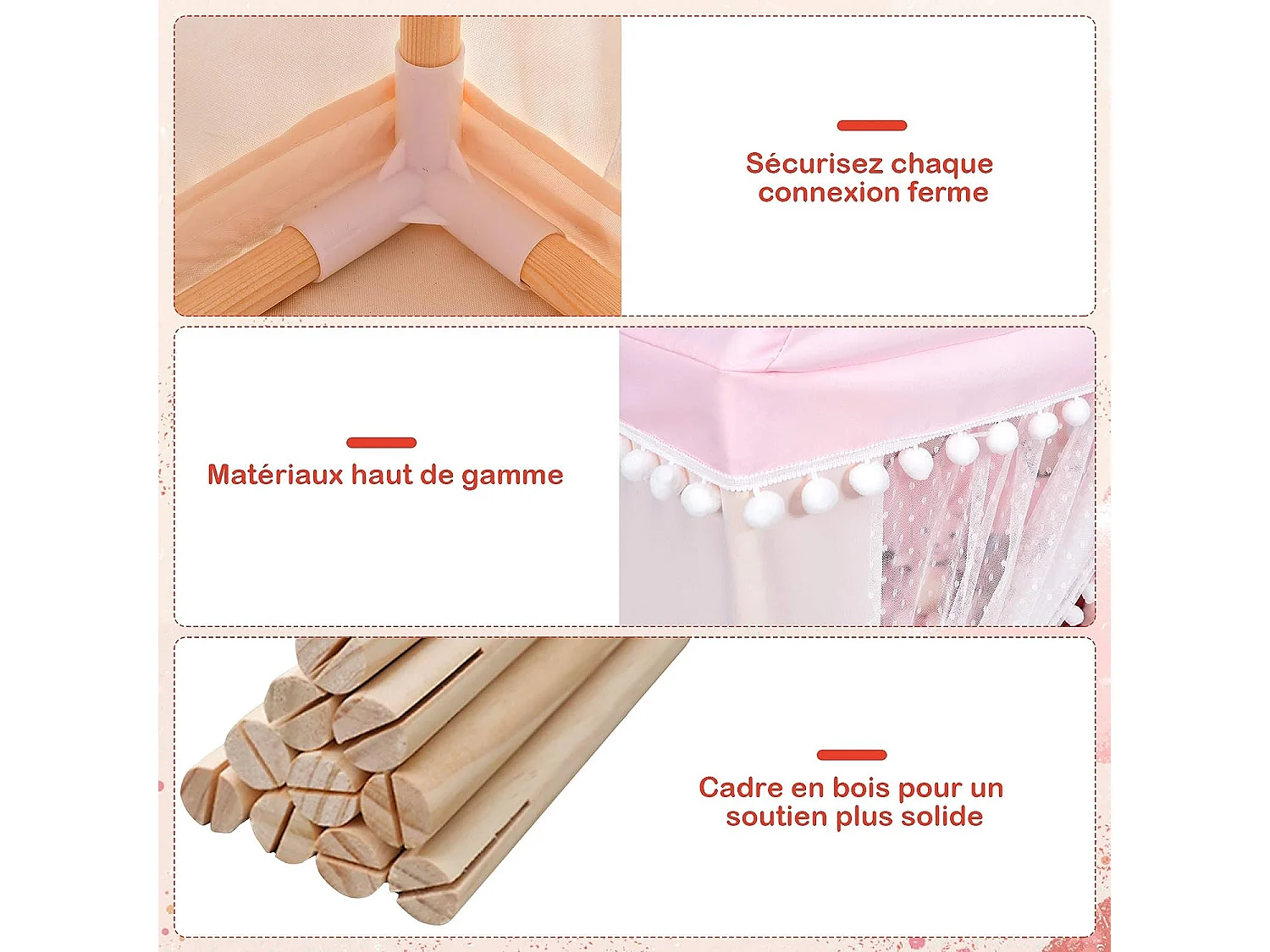 Tente de jeu enfant château intérieur de princesse / prince cadre en bois