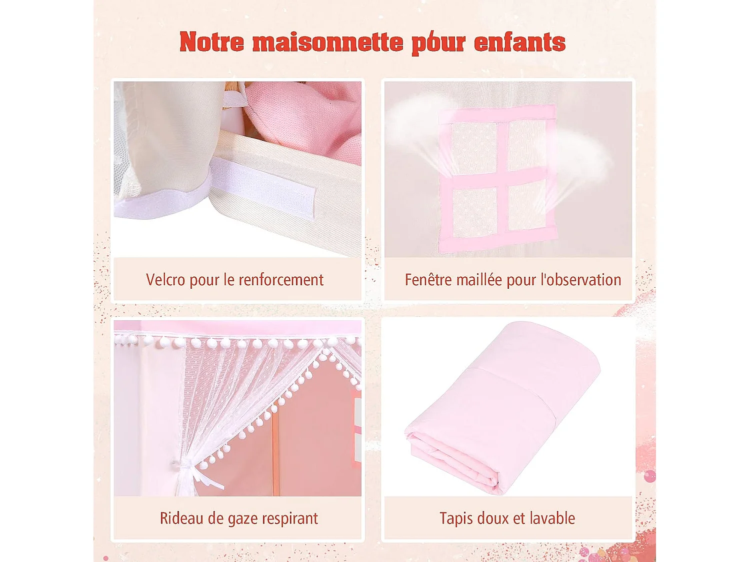 Tente de jeu enfant château intérieur de princesse / prince cadre en bois