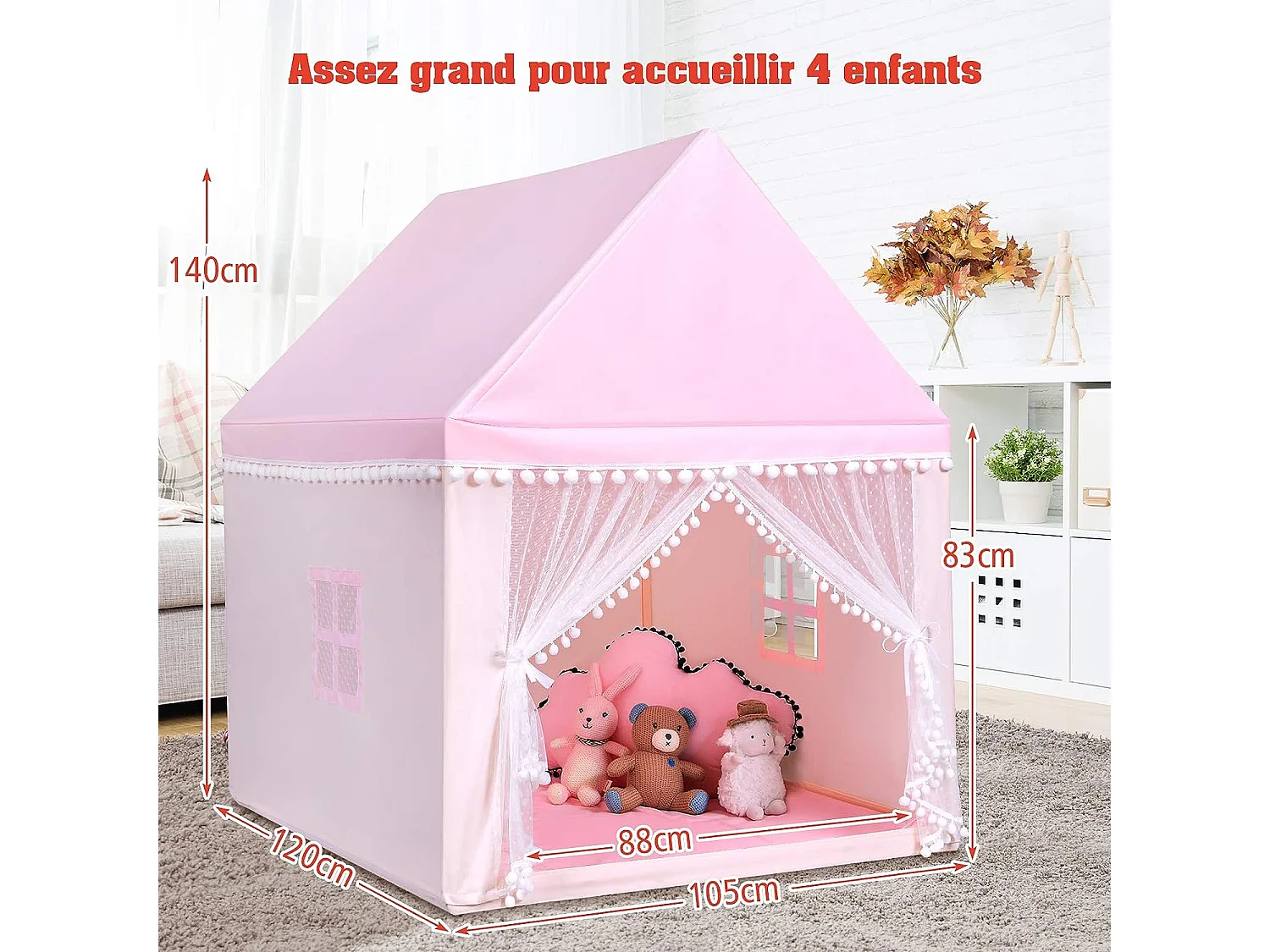 Tente de jeu enfant château intérieur de princesse / prince cadre en bois