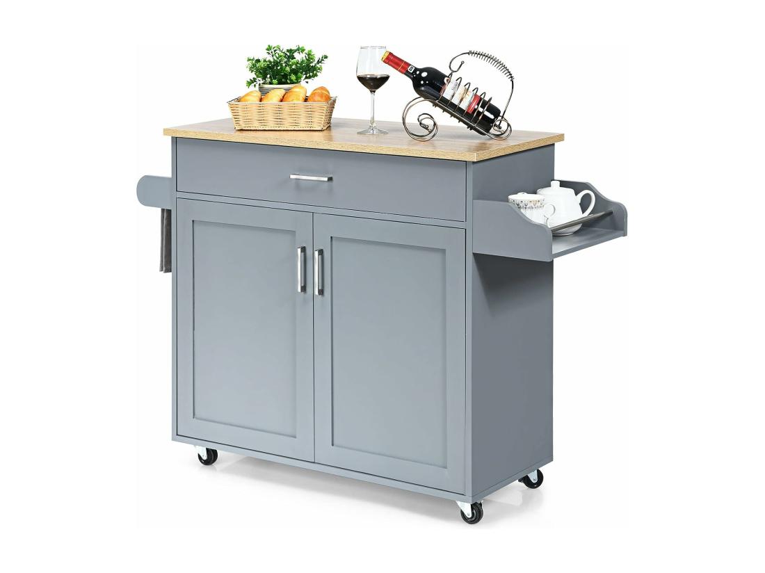 vente unique Dessert de Cuisine à roulettes Verrouillables Ilot Central Cuisine Étagère Réglable sur 3 Niveaux Grand Placard Tiroir Porte-épices et Porte-Serviettes 40 x 116 x 85 cm (Gris)