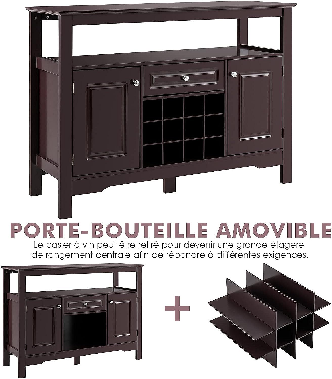 Buffet De Cuisine 2 Portes Coulissantes - Étages Réglables - MDF Résistant - 107x33x62,5 Cm - Brun Ou Blanc