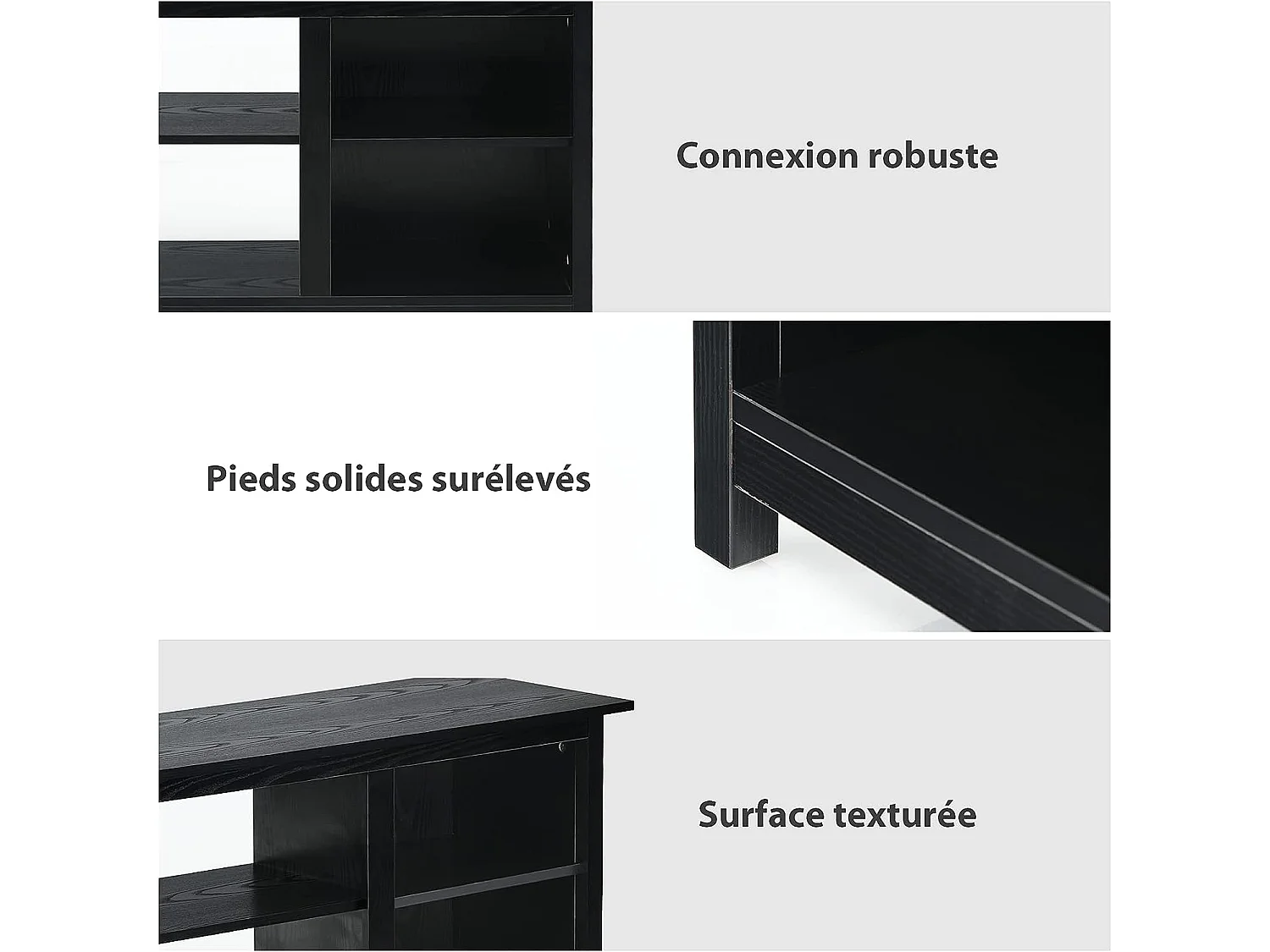 Meuble tv, support de télévision 147 cm avec 2 niveaux pour tv jusqu'à 65 pouce noir