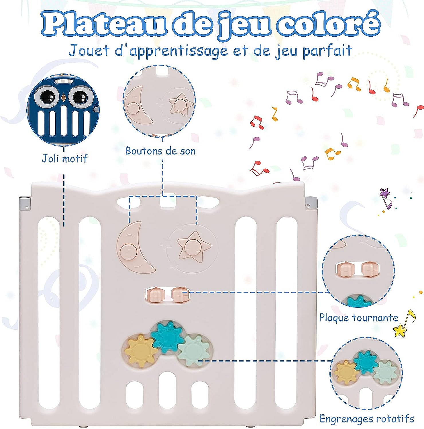 Parc pour b?�b?� 16 panneaux pliable, aire d�??activit?� en hdpe avec verrou de s?�curit?� et jouets 