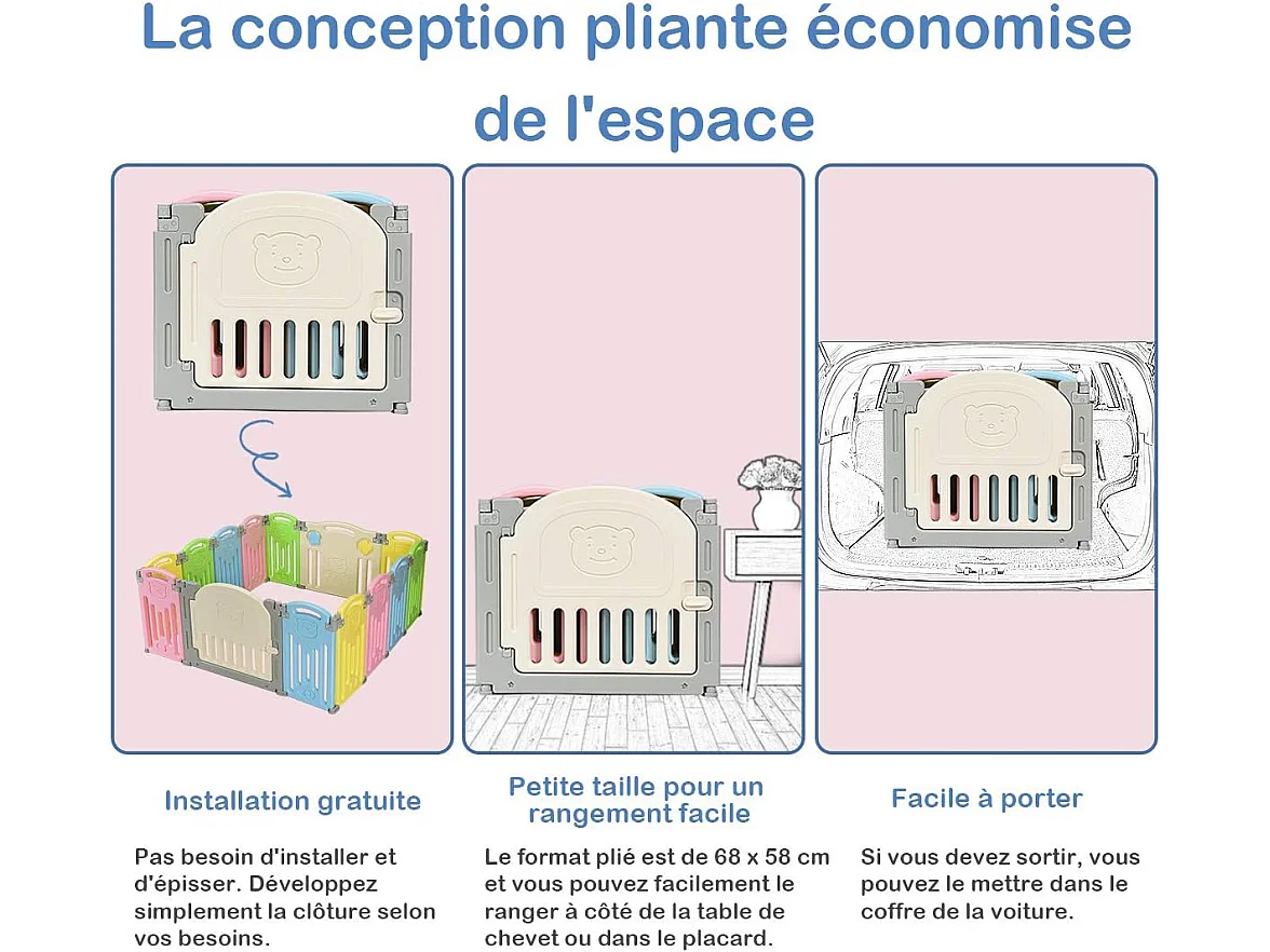 Parc bébé pliable barrière de sécurité en plastique avec porte barrière du jeux pour enfant
