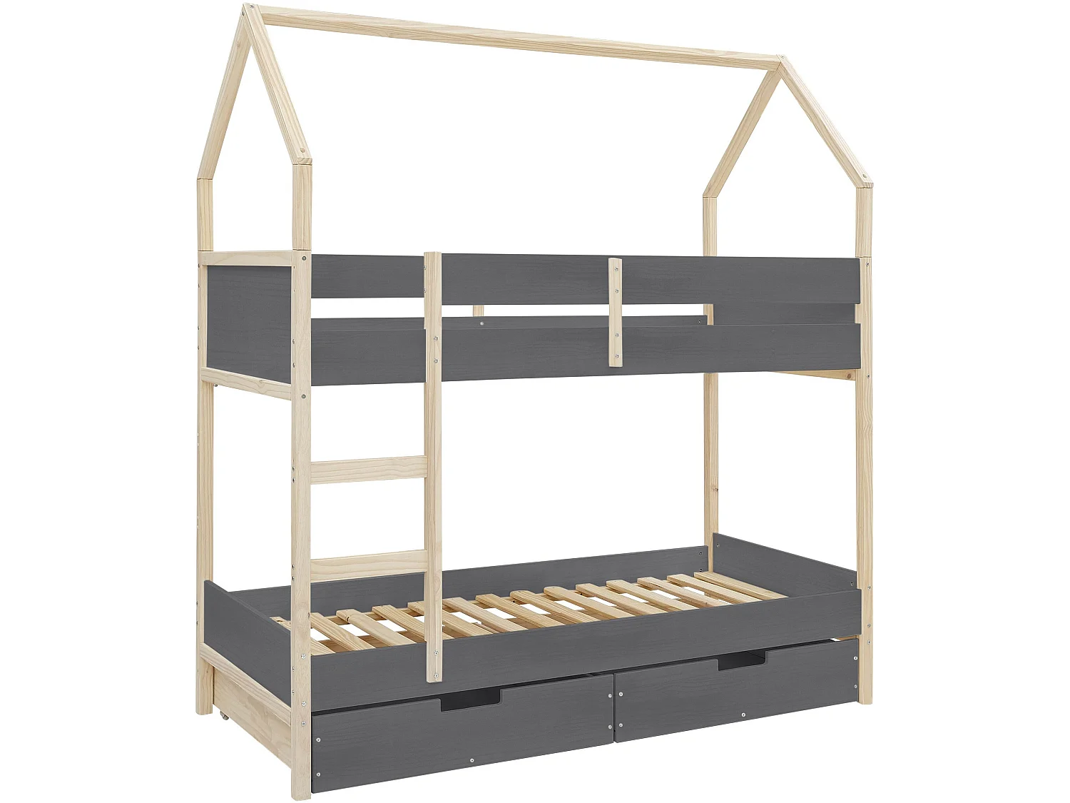 Square Line|Lit superposé en bois gris 90x200