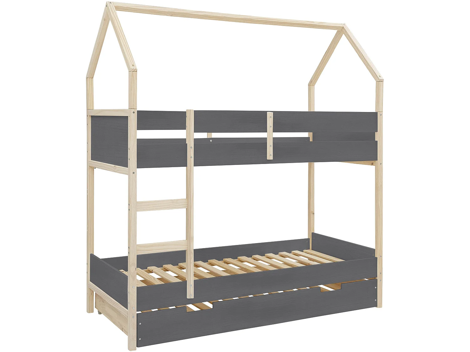 Square Line|Lit superposé en bois gris 90x200