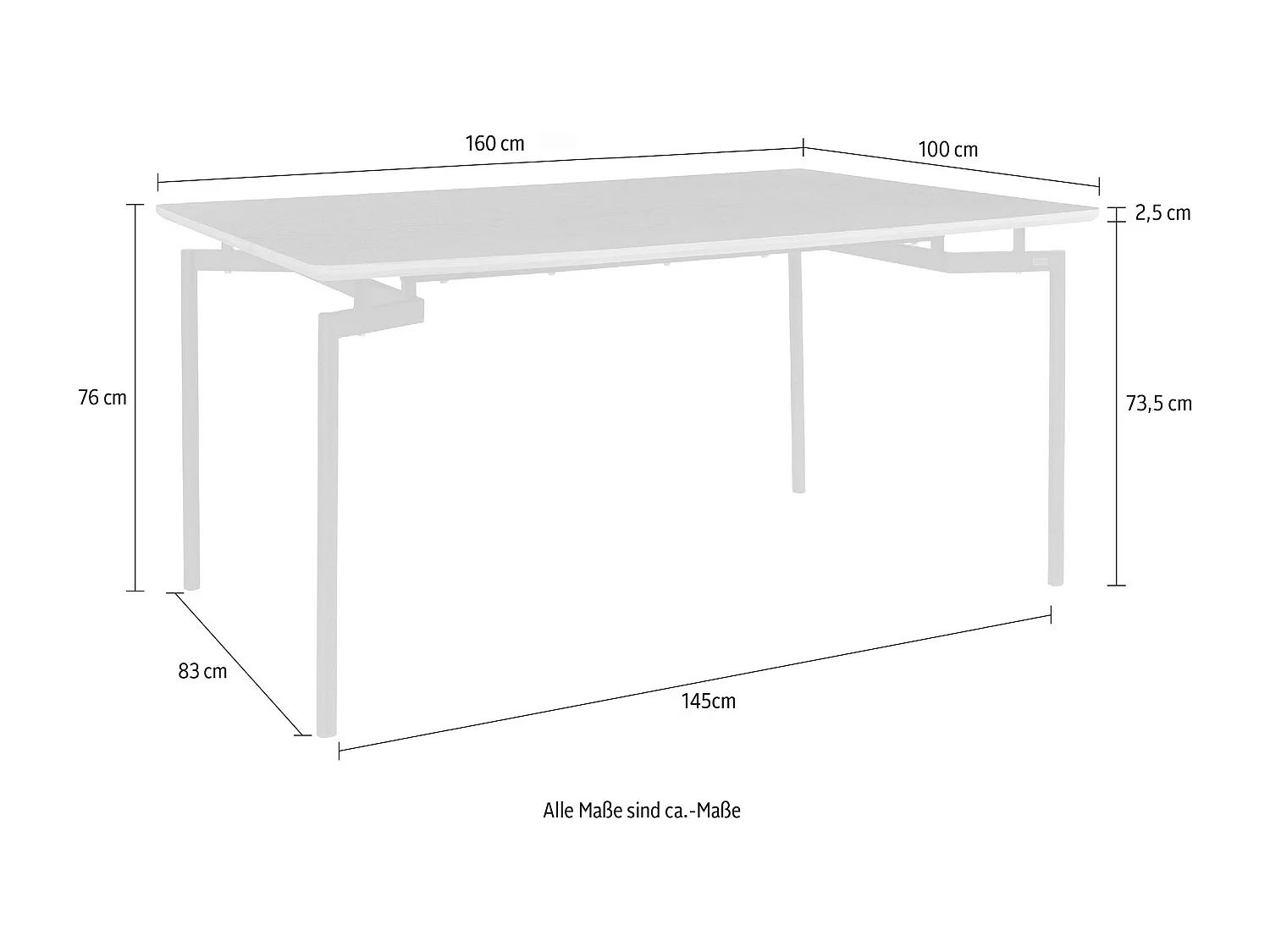 Aldo|Table à manger en mélaminé noir 6 personnes L160