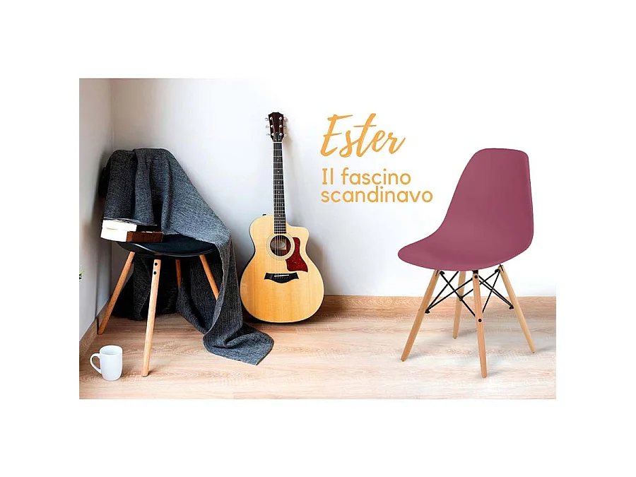 WeHome - Lot de 4 chaises design pieds en bois bordeaux