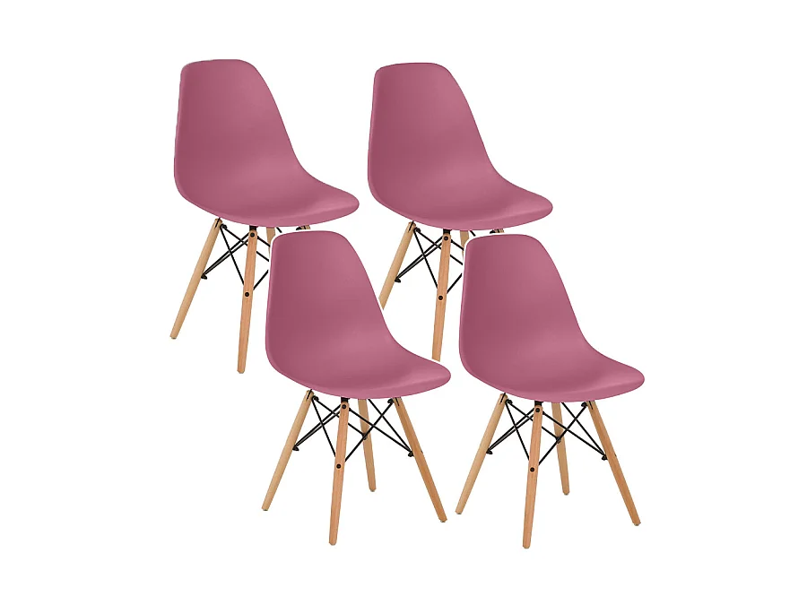 WeHome - Lot de 4 chaises design pieds en bois bordeaux