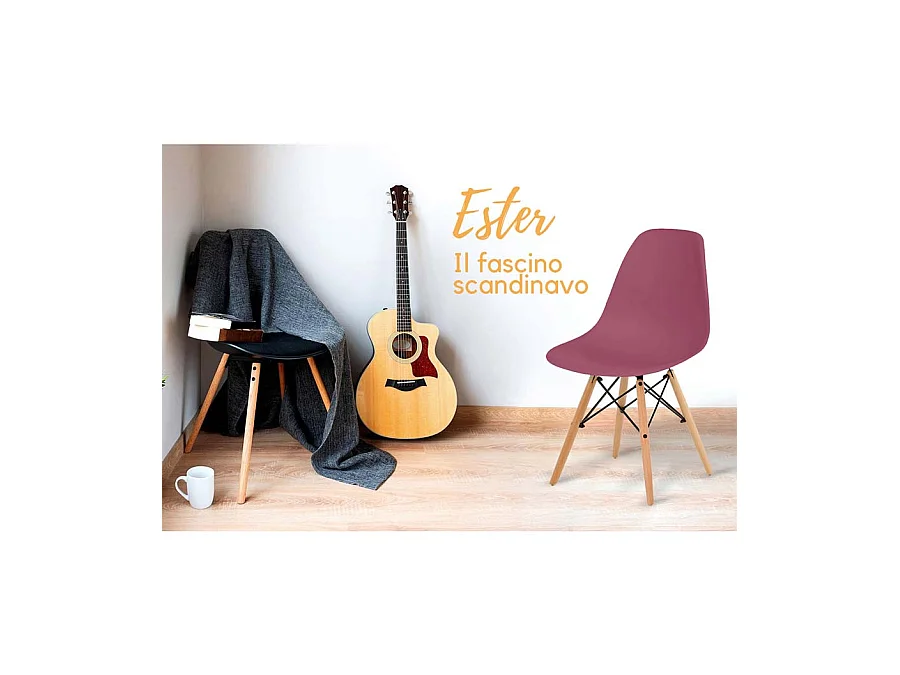 WeHome - Lot de 4 chaises design pieds en bois bordeaux