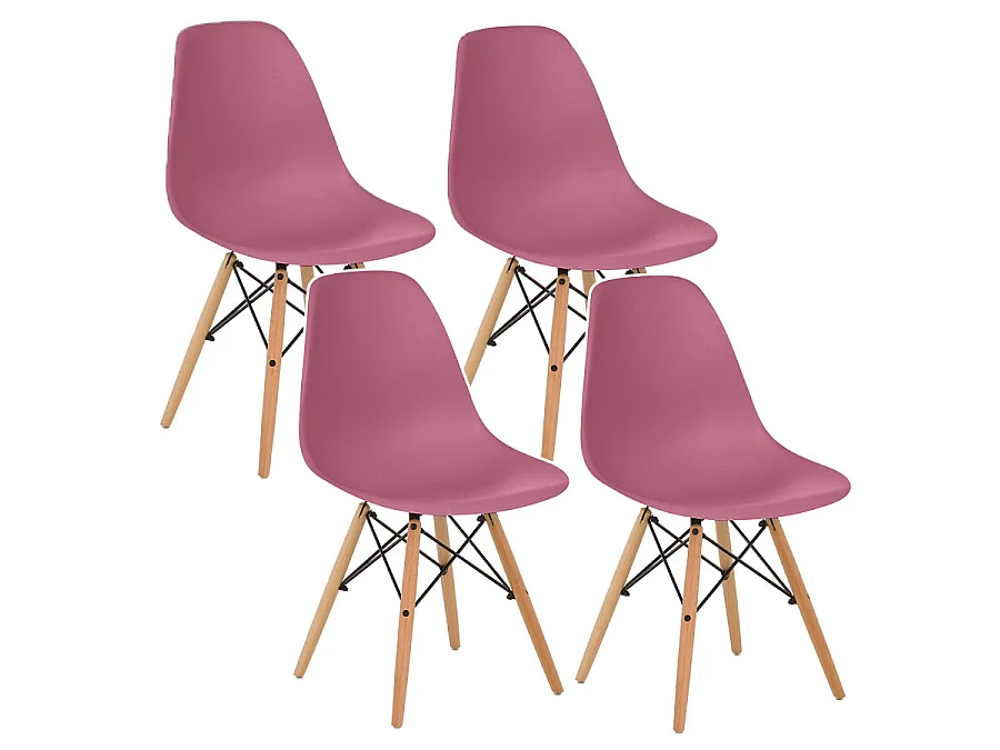 WeHome - Conjunto de 4 sillas de diseño con patas de madera color burdeos