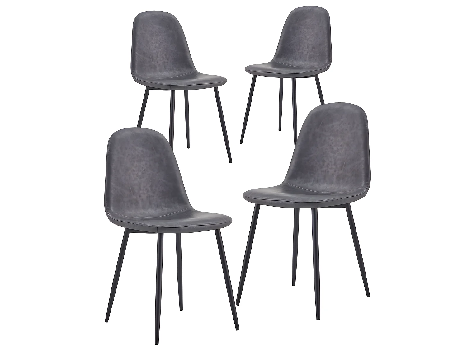 Lot de 4 chaises de salon design avec pieds en métal et assise en éco-cuir gris - Bella