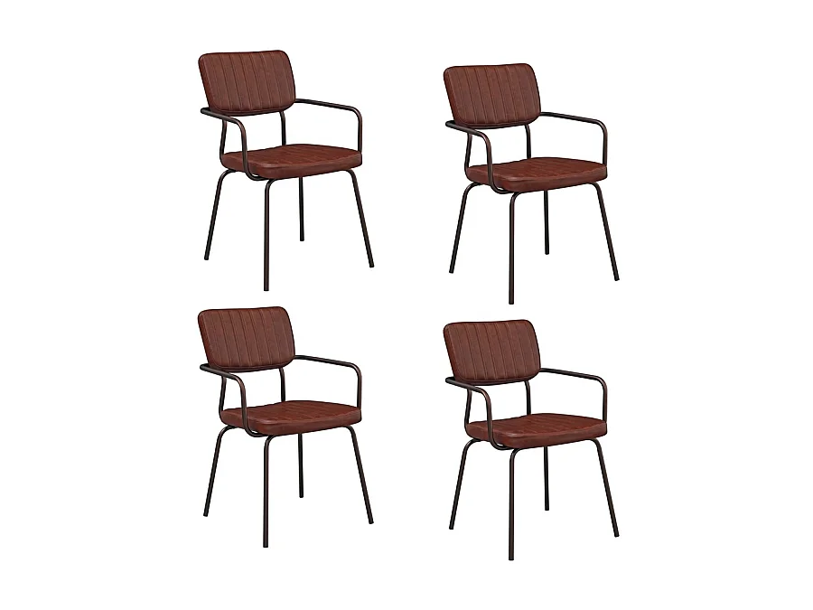 WeHome - Set van 4 industriële binnenstoelen bekleed met bruin ecoleer met armleuningen