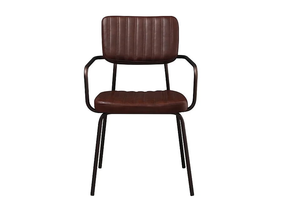 WeHome - Set van 4 industriële binnenstoelen bekleed met bruin ecoleer met armleuningen