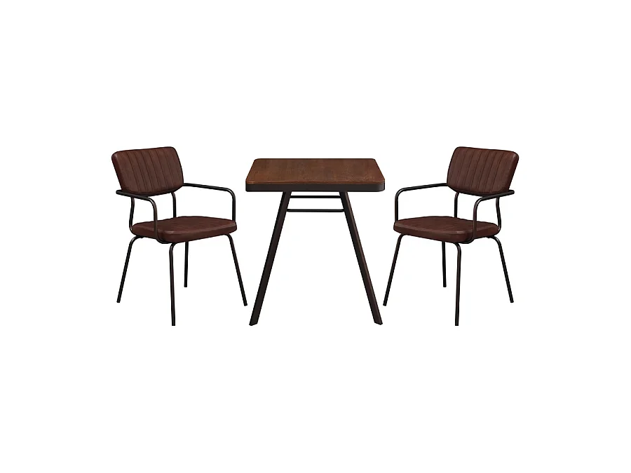 WeHome - Set van 4 industriële binnenstoelen bekleed met bruin ecoleer met armleuningen