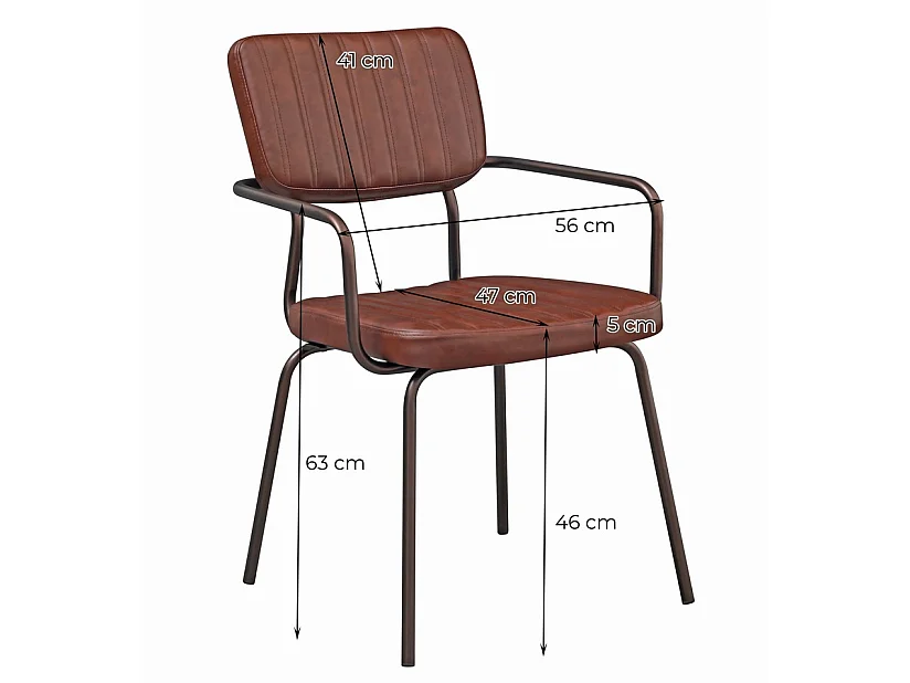 WeHome - Set van 4 industriële binnenstoelen bekleed met bruin ecoleer met armleuningen