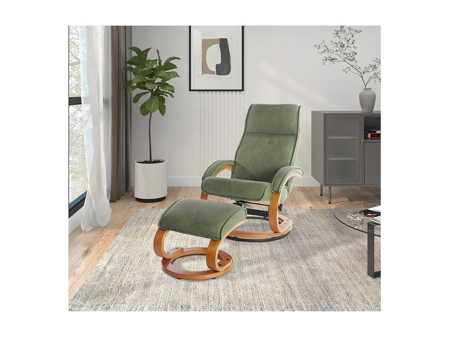 Lille | Fauteuil de relaxation + tabouret vert