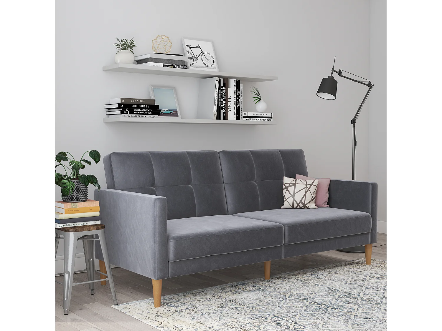 Lilly|Canapé-lit 3 places en velours anthracite